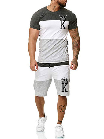 GrisVêtements d'actif pour hommes Bloc de couleur 2 pièces manches courtes Bijou col jaune