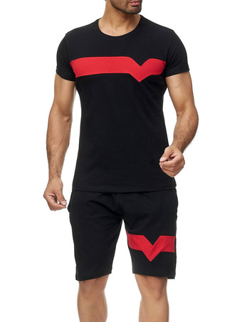 noir Vêtements d'actif pour hommes Bloc de couleur 2 pièces manches courtes Bijou col jaune