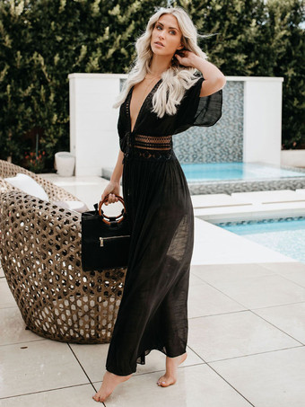 カバーアップ ホワイト レースアップ Vネック ハーフスリーブ サマービーチ水着 カバーアップ