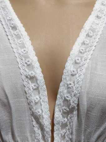 カバーアップ ホワイト レースアップ Vネック ハーフスリーブ サマービーチ水着 カバーアップ