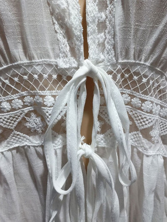 カバーアップ ホワイト レースアップ Vネック ハーフスリーブ サマービーチ水着 カバーアップ