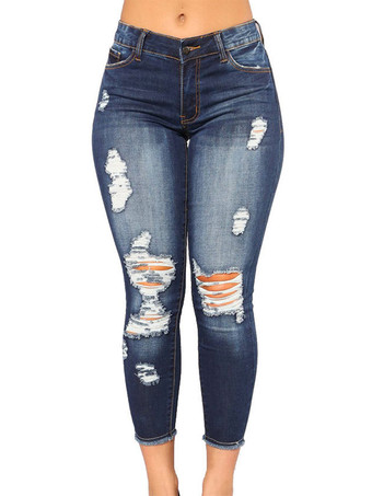 Женские джинсы Темно-синие пуговицы на молнии  нерегулярные ковбойские джинсовые брюки с высокой посадкой и зауженной талией