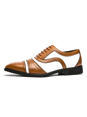 メンズ ツートン ブラウン ブローグ オックスフォード ウェディング ドレス プロム シューズ