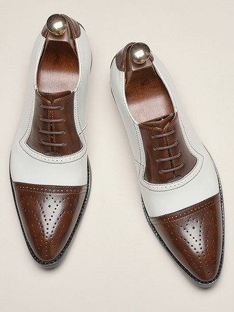 Men's Cap Toe Brogue Oxfords Wedding Dress Oxford Formal Shoes White