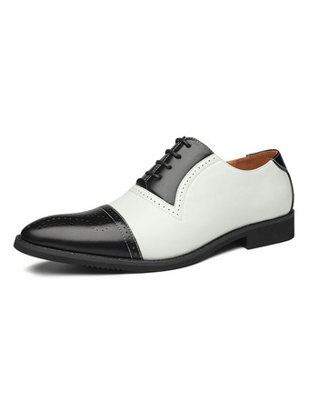 Men's Cap Toe Brogue Oxfords Wedding Dress Oxford Formal Shoes White