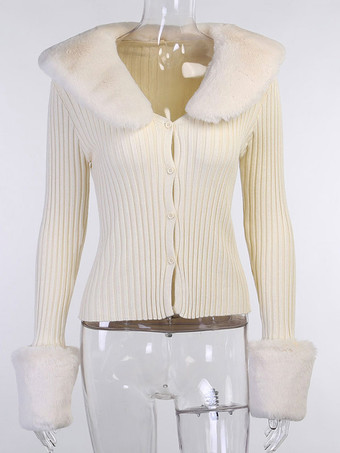 セーターカーディガンホワイトライクラスパンデックスボタン長袖ターンダウンカラーオーバーコート