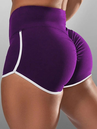 Women Skinny Shorts Purple Stripes Pattern Athletic Natural Waist Summer Shorts