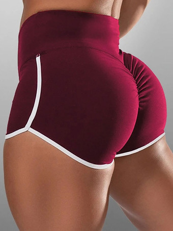 ワインレッド 女性スキニーショーツパープルストライプパターンポリエステルアスレチックナチュラルウエストサマーショーツ