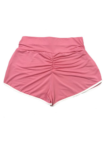 サーモンピンク女性スキニーショーツパープルストライプパターンポリエステルアスレチックナチュラルウエストサマーショーツ