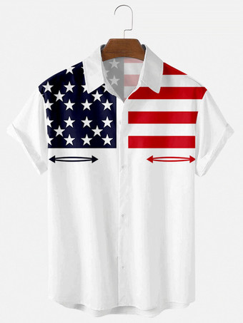 blanco Camisa casual de hombre Cuello vuelto Camisas de hombre desnudo con estampado casual con puños