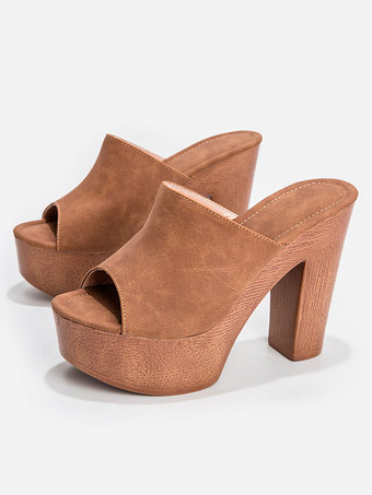 女性サンダル テリー スライド オープントゥ チャンキーヒール スリッポン ヒール サンダル