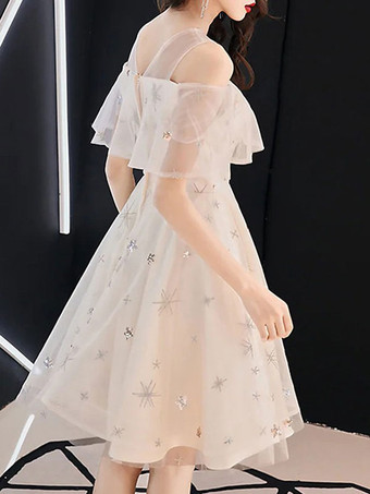 ウエディングドレスライトグレーレースイリュージョンネックラインボールガウン半袖フリルページェントドレス