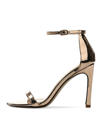 シャンパンカラーレディーススティレットヒールPUレザーサンダル
