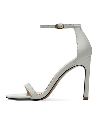 ホワイト レディーススティレットヒールPUレザーサンダル