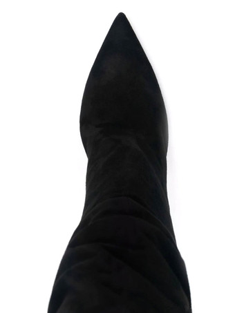 女性のスティレットヒール尖ったつま先の真珠のブーツ黒のブーツ