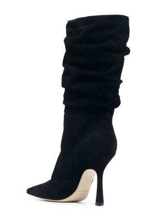 女性のスティレットヒール尖ったつま先の真珠のブーツ黒のブーツ