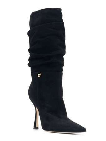 女性のスティレットヒール尖ったつま先の真珠のブーツ黒のブーツ