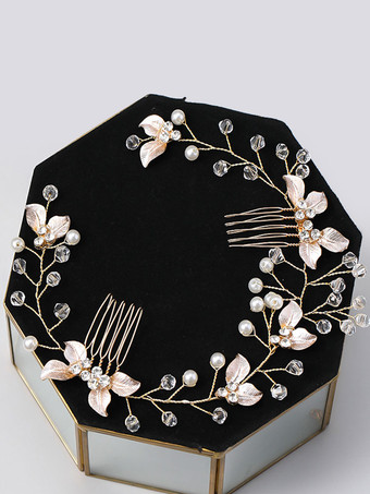 花嫁のための結婚式のかぶとアクセサリーメタルパールライトブロンドヘアアクセサリー