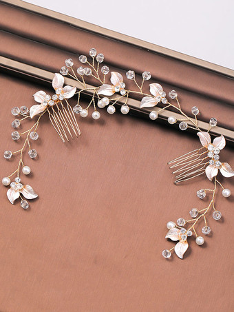 花嫁のための結婚式のかぶとアクセサリーメタルパールライトブロンドヘアアクセサリー