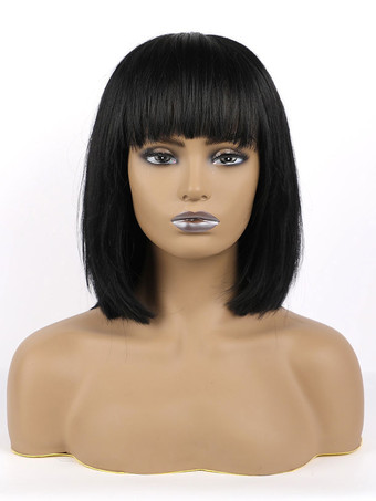 女性のための人間の髪の毛のかつら黒の混合髪乱れたミディアム人間の髪の毛のかつら