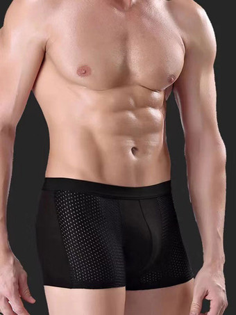 ブラック 4 枚のメッシュメンズアイスシルク下着竹繊維モーダルミッドウエストボクサーブリーフ