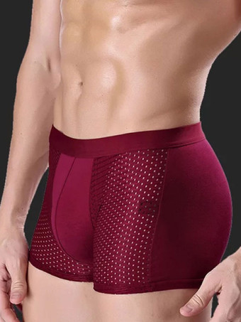 レッド 4 枚のメッシュメンズアイスシルク下着竹繊維モーダルミッドウエストボクサーブリーフ