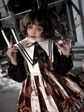 Gothic Lolita JSK Dress Black Sleeveless Ruffles Lace Polyester Bunny Pattern Lolita Jumper Skirt