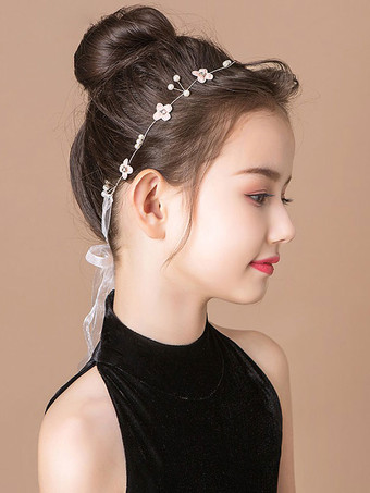 Copricapo da ragazza di fiori Nastri d'argento Copricapo Accessori per capelli in metallo per bambini