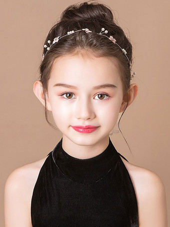 フラワーガールのかぶとシルバーリボンの帽子子供のための金属のヘアアクセサリー