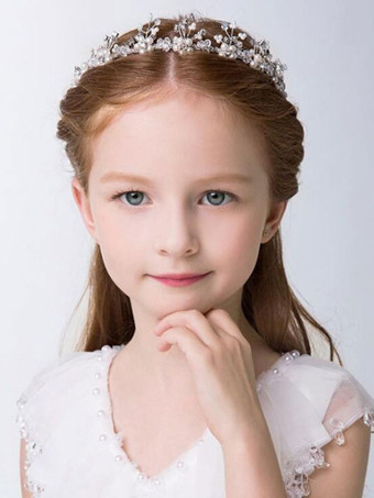 フラワーガールのかぶとシルバーリボンの帽子メタルキッズヘアアクセサリー