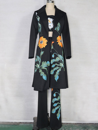 ツーピースコーデセット カーキパイピングプリント カジュアルオーバーコート 秋 長袖 ストレッチ レディース アウトフィット 2025