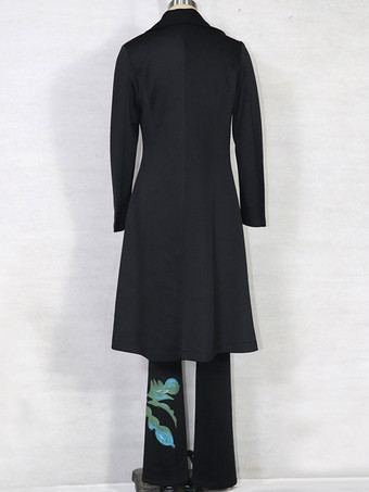 ツーピースコーデセット カーキパイピングプリント カジュアルオーバーコート 秋 長袖 ストレッチ レディース アウトフィット 2025