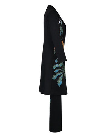 ツーピースコーデセット カーキパイピングプリント カジュアルオーバーコート 秋 長袖 ストレッチ レディース アウトフィット 2025