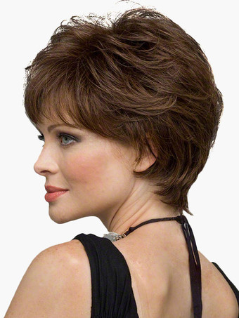 女性の人間の髪の毛のかつらコーヒーブラウンのタッツの短い人間の髪のかつら