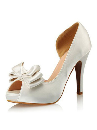 Chaussures de mariage blanc Satin Bows Peeep Toe Stiletto Heel Bridal Shoes