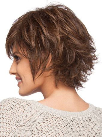 女性のコーヒーブラウンタッツの短い人間の髪の毛のかわいい人のための人間の髪のウィッグ