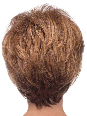 女性の人間の髪の毛のかつらコーヒーブラウン乱れた短い人間の髪の毛のかつら