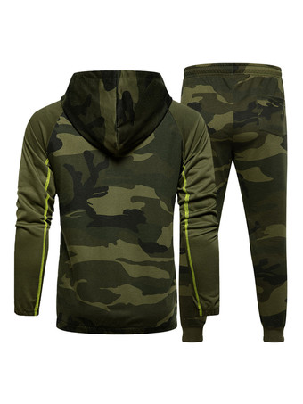 vert forêt foncéVêtements d'actif pour hommes 2 pièces Color Block manches longues Kaki