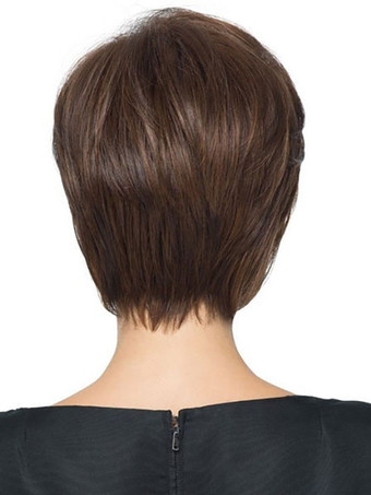 女性のための人間の髪の毛のかつらコーヒーブラウン混合髪の短い人間の髪の毛のかつら