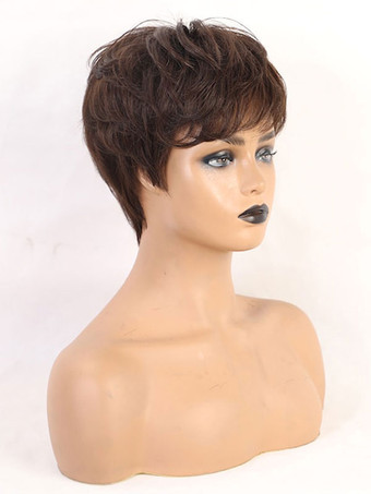女性のための人間の髪の毛のかつらコーヒーブラウン混合髪の短い人間の髪の毛のかつら