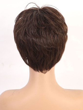 女性のための人間の髪の毛のかつらコーヒーブラウン混合髪の短い人間の髪の毛のかつら