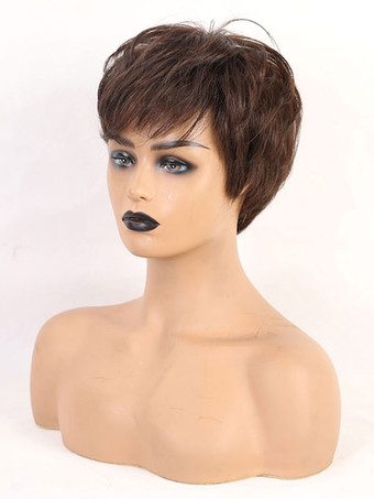 女性のための人間の髪の毛のかつらコーヒーブラウン混合髪の短い人間の髪の毛のかつら