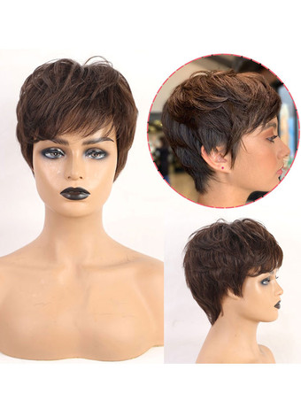 女性のための人間の髪の毛のかつらコーヒーブラウン混合髪の短い人間の髪の毛のかつら