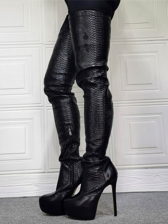 女性のアニマル プリント プラットフォーム サイ ハイヒール ブーツ