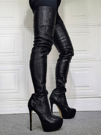 女性のアニマル プリント プラットフォーム サイ ハイヒール ブーツ