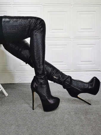 女性のアニマル プリント プラットフォーム サイ ハイヒール ブーツ