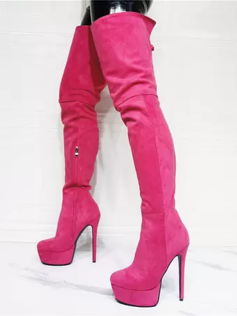 Pink suede outlet thigh high boots