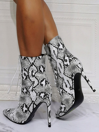 女性のブーツ先のとがったつま先のスティレットヒールPUレザーアンクルブーツ