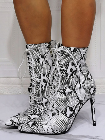 女性のブーツ先のとがったつま先のスティレットヒールPUレザーアンクルブーツ