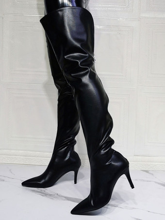 レディースワイドサイハイヒールブーツ